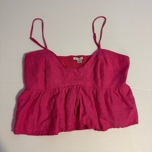 American Eagle Hot Pink Linen Blend Smocked Peplum Cami Top Large